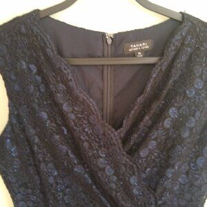 Tahari sleeveless patterned and small sequin dress, size 10